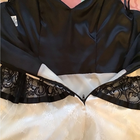 Jessica McClintock for Gunne Sax black & white retro prom dress, sz 7 strapless. - Picture 5 of 13